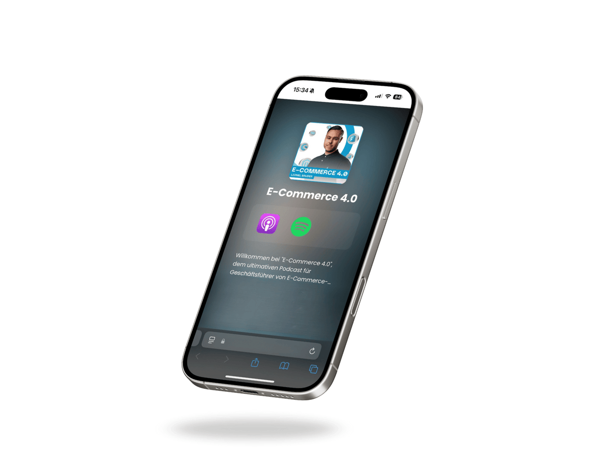 Smartphone mit dem E-Commerce 4.0 Podcast von Lionel Bruder auf dem Display