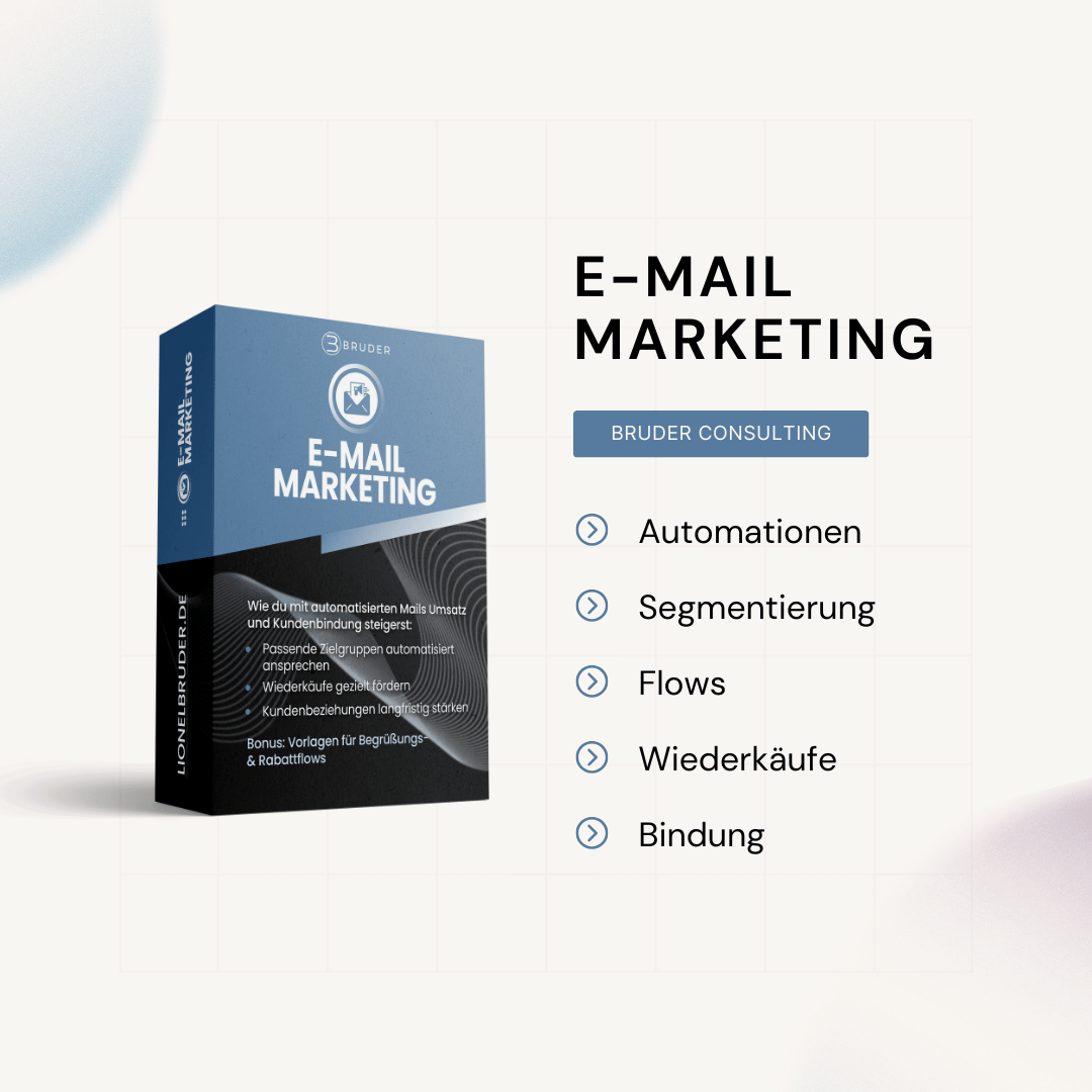 Darstellung des E-Mail-Marketing-Kurses mit Vorteilen wie Automationen, Segmentierung, Flows und Kundenbindung.