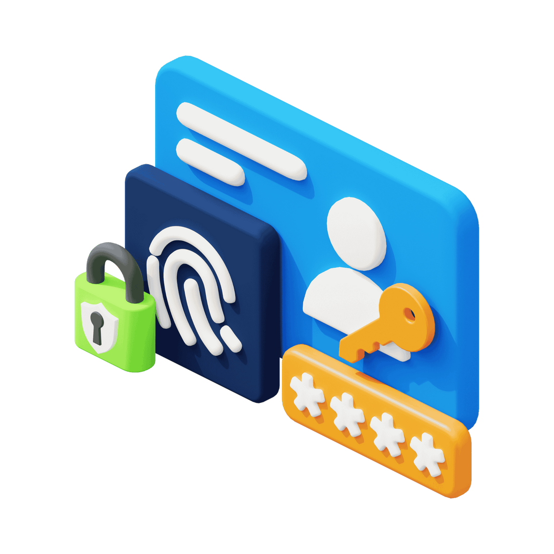Icon mit Nutzerprofil, Schlüssel und Fingerabdruck – lebenslanger Zugriff und Updates.