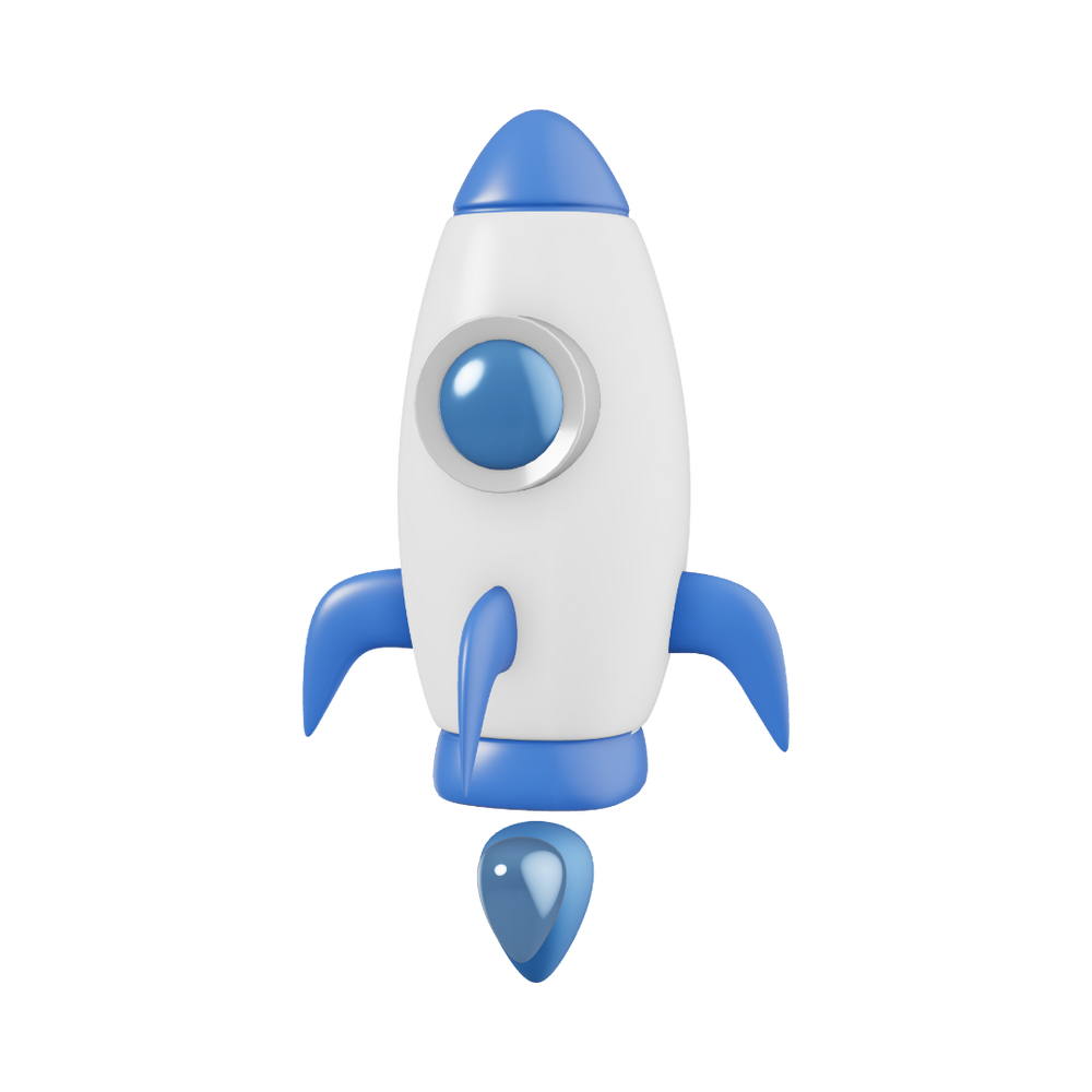 Raketensticker als Symbol für skalierende Creative-Prozesse und strukturiertes Wachstum.